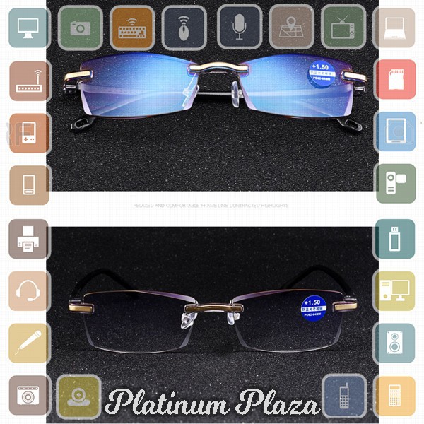 BELMON Kacamata Baca Frameless Blue Film Reading Glasses Plus 1 - 641 - Black Gold`16NNKL-