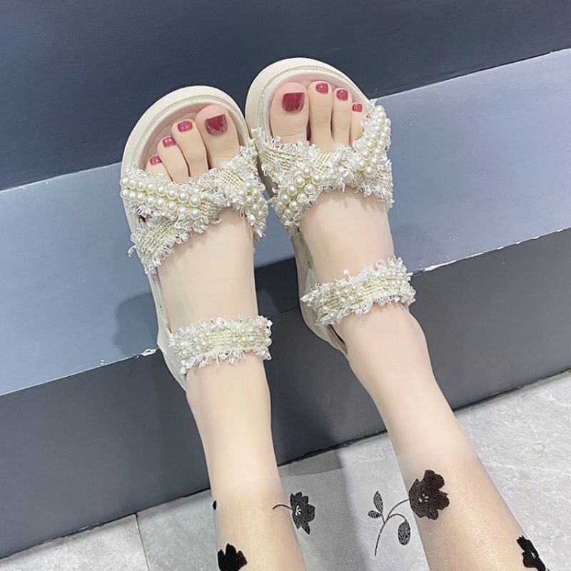 【FREE BOX IMPORT】VF8822 - Sandal Tali Mutiara Fashion Wanita Import