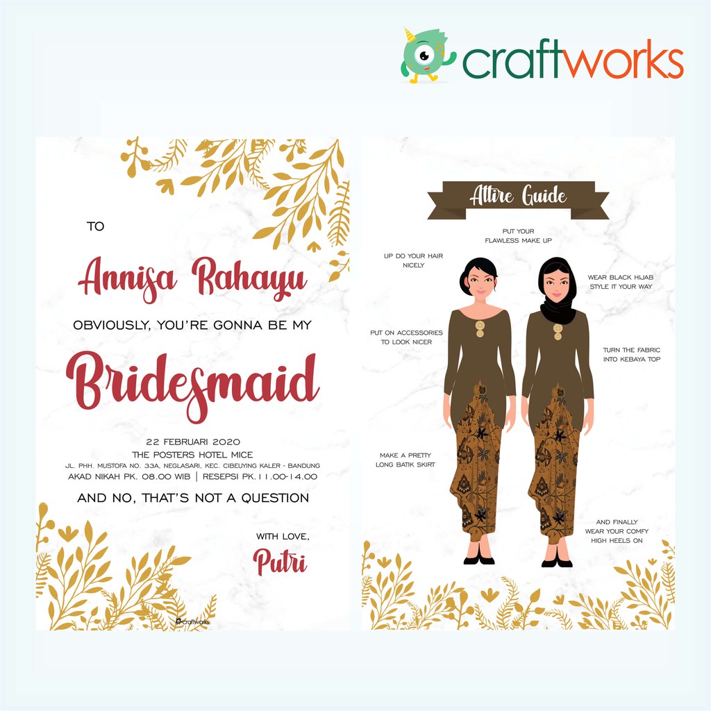 

BRIDESMAID INVITATION/CARD/ATTIRE GUIDE - CUSTOM