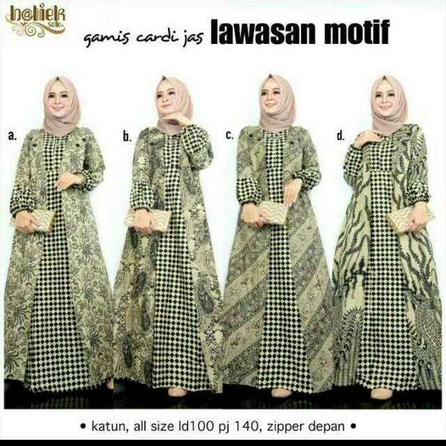 Gamis Cardi Jas Lawasan Noah Cream Batik Longdress Muslim Seragam Baju Wanita Cantik Trendy Modern