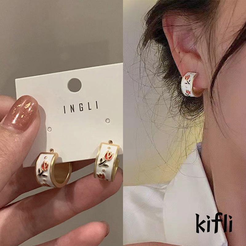 Anting Stud S925 Sterling Silver Bentuk C Lingkaran Tulip Gaya Retro Hongkong Untuk Musim Semi