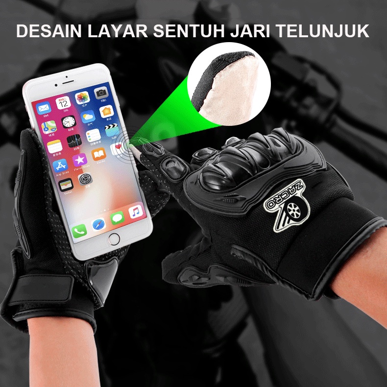 ZACRO Sarung Tangan Motor Pria Touch Screen   Kulit Pro Rider Sporty Batok Biker Gloves