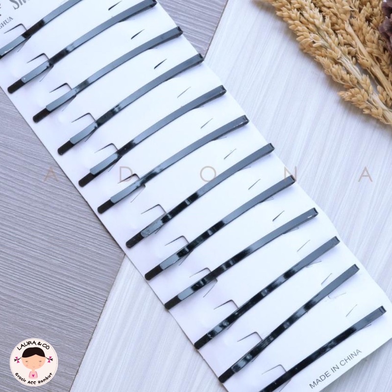 JEPIT SLIP POLOS LIDI TEBAL HITAM PONI 12PC GROSIR LUSINAN