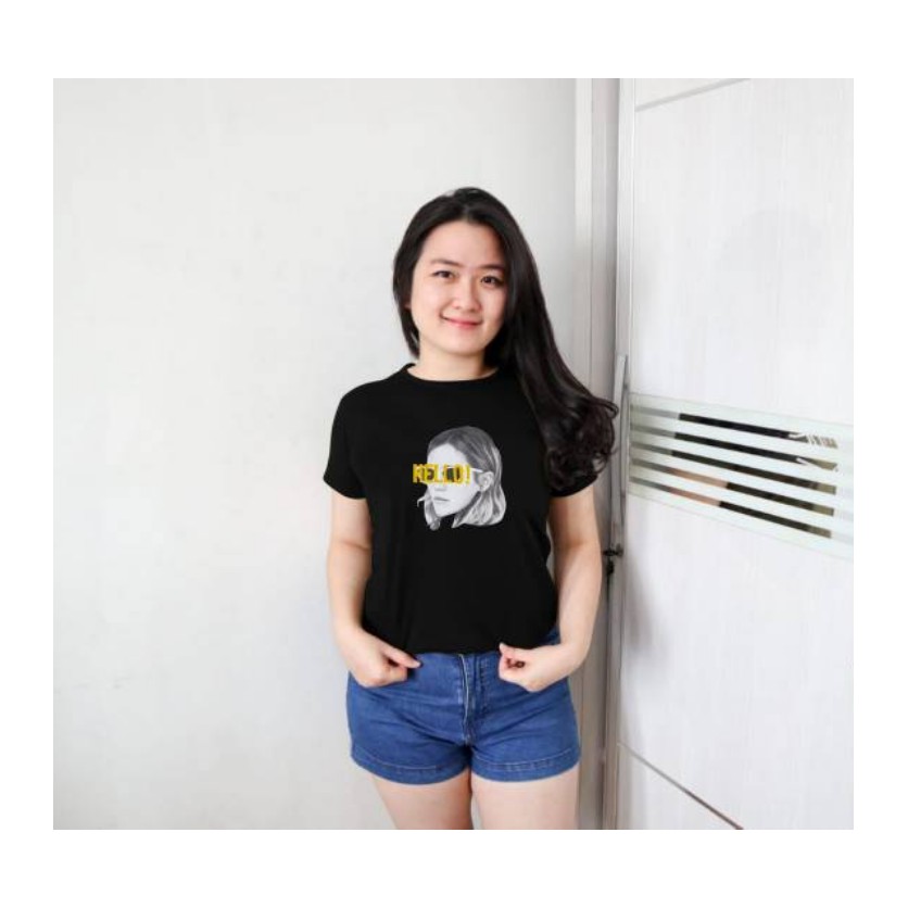 VS - HELLO | Baju Tumblr Tee BAJU Kaos Wanita Lengan Pendek Warna Hitam Putih Mustard