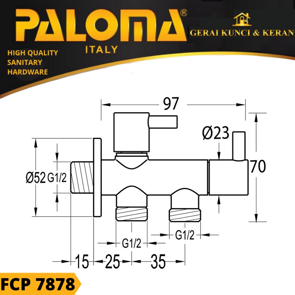 PALOMA FCP 7878 Keran Stop Cabang Toilet WC Jet Shower Kran Air SATIN GOLD EMAS