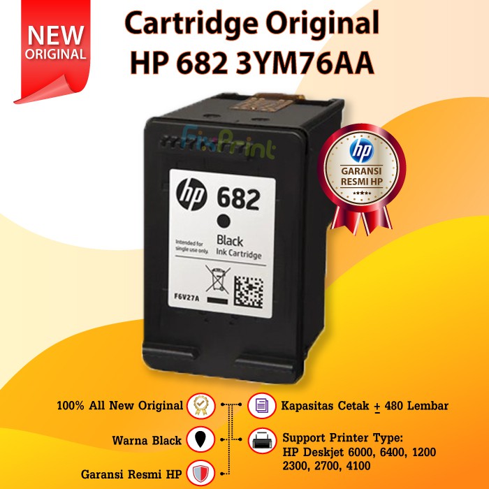 Cartridge Original HP 682 Black 3YM77AA Printer 6000 6400 1200 2300 2700 4100 2335 2336 2337 1216