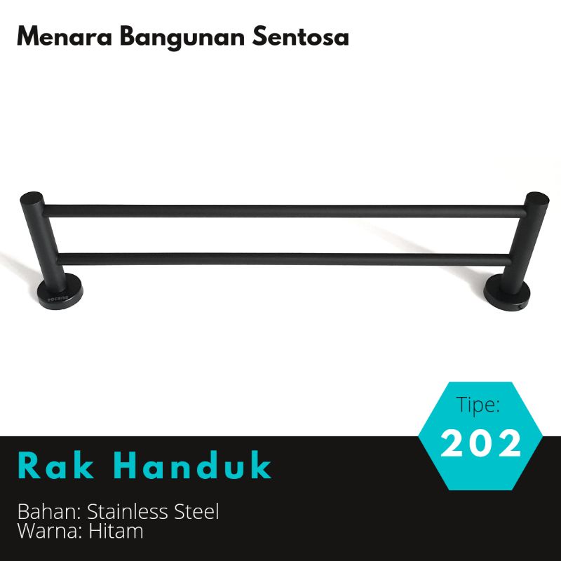 Gantungan Rak Handuk Stainless 202 Hitam Bulat - Baju Kamar Mandi