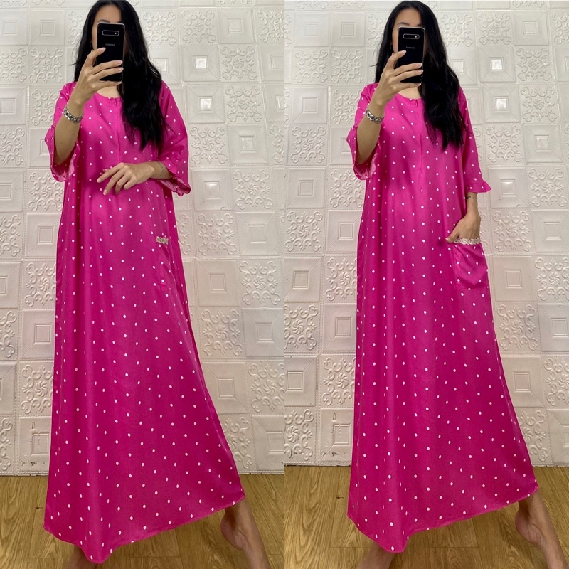 daster tangan 3/4 /tangan 7/8 / busui/panjang viral jumbo /long daster/daster 3/4 /homedress/daster semata kaki/daster gamis-Tk polkadot fanta