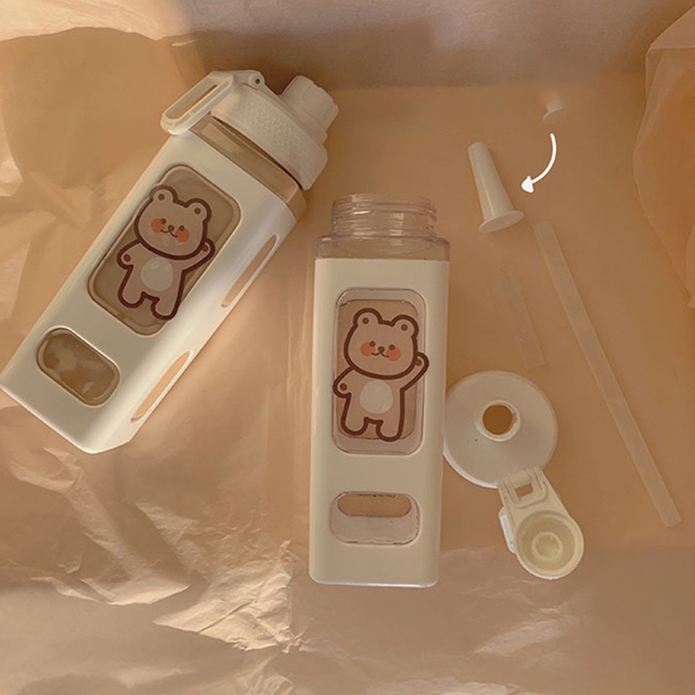 Botol Air Portabel Bahan Plastik Kapasitas Besar 700ml Dengan Sedotan Gaya Korea Untuk Pelajar