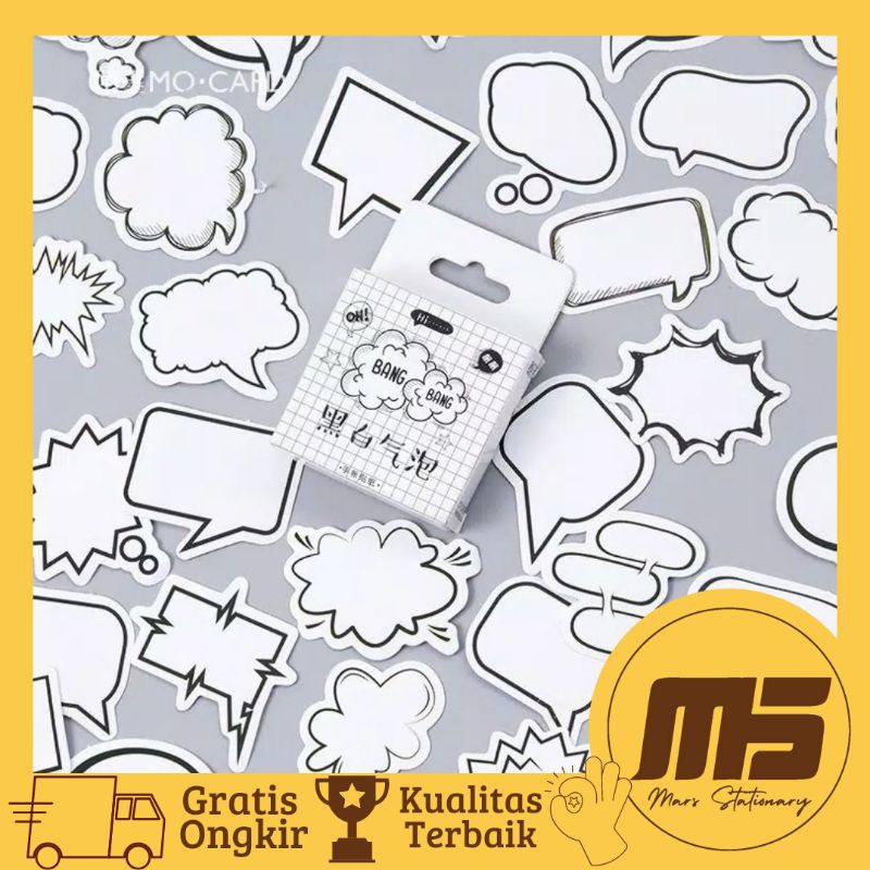 

[ 45 PCS ] Sticker Kawai Bang Bang Dialog White untuk Scrapbook Jurnal Diary | Mars Stationary