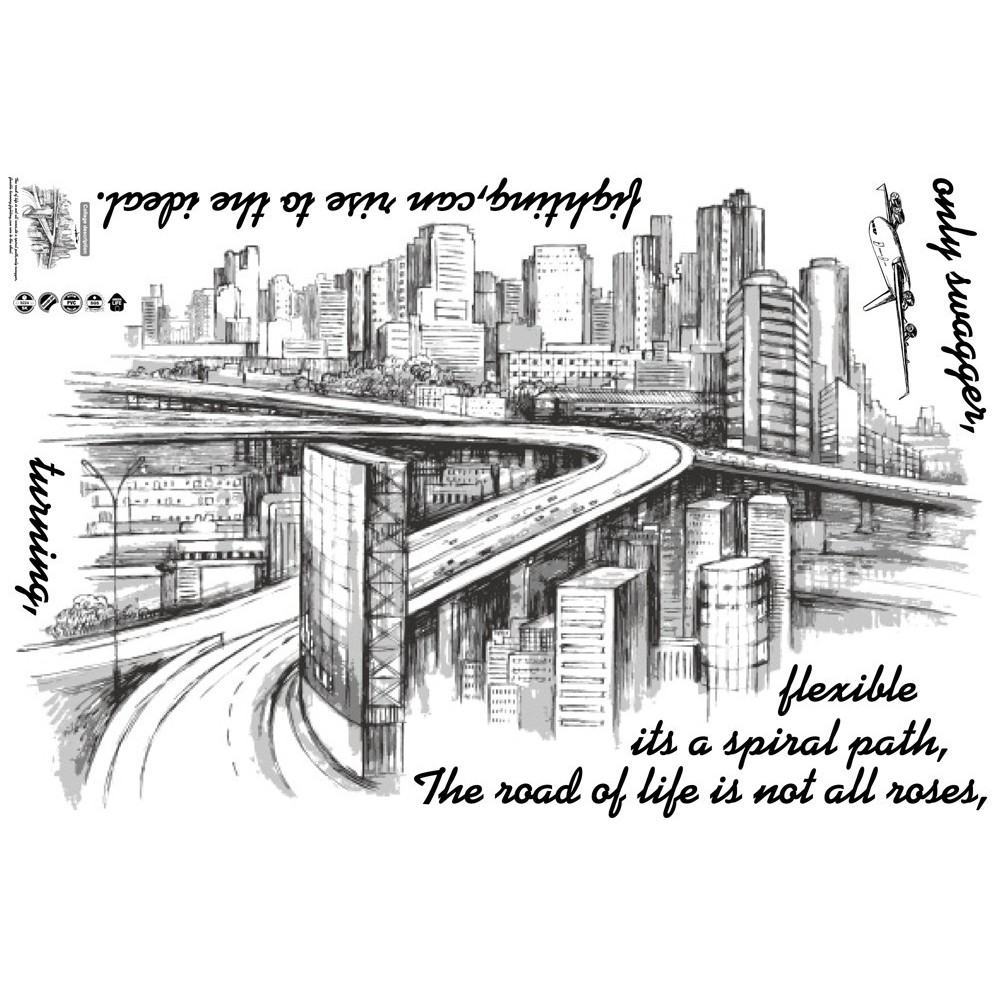 Reliza Wall Sticker Sketch City Black kota Hitam Stiker Dinding LDR06H