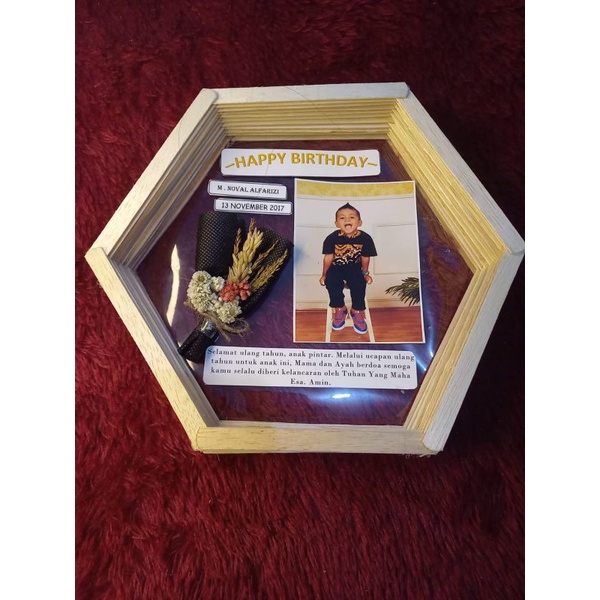 FRAME TANPA LAMPU | FRAME 3D STIK ES KRIM BG TRANSPARAN | FRAME HEXAGONAL | GIFTBOX