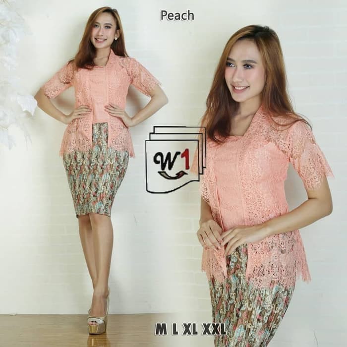 Kebaya Brukat Lengan Pendek Peach