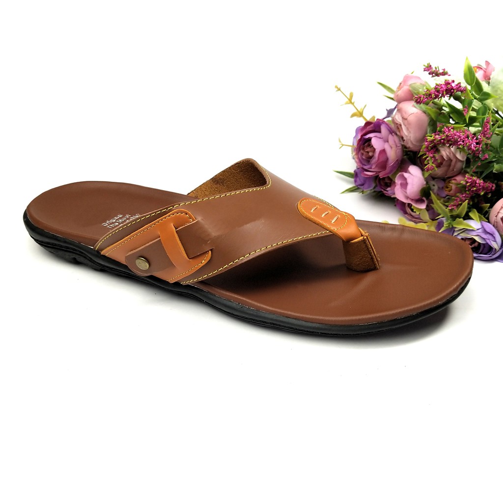 HQo Sandal Pria Terbaru / Sandal Pria Murah / Sandal Kulit Pria / FJ03 Mocca