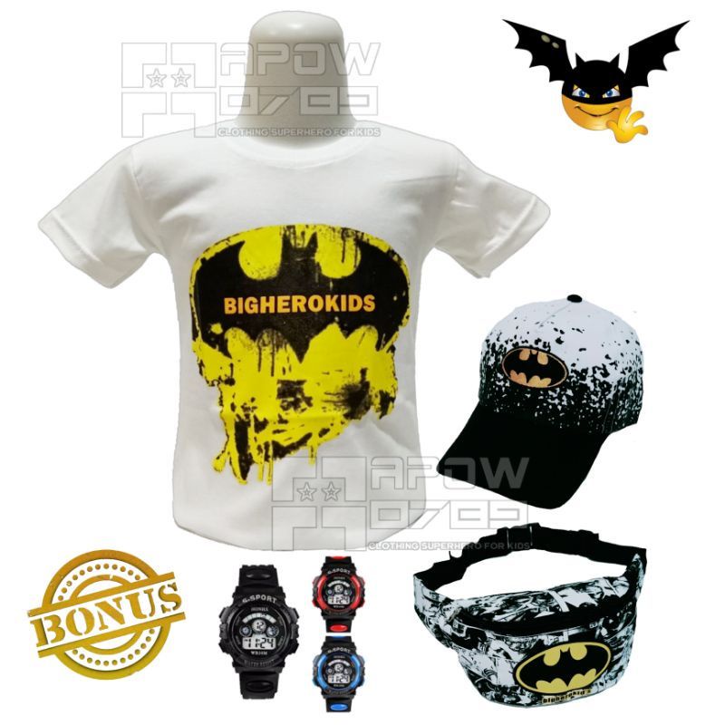 PAKET MURAH 4IN1 - KAOS ANAK BATMAN/PAKAIAN ANAK LAKI-LAKI KARAKTER USIA 2-10THN