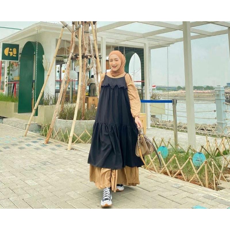 ready alyafa midi dress overall ruffle by hijab ootd