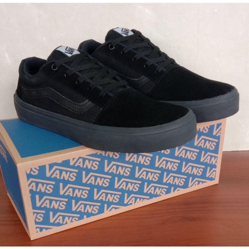 (free box vans)sepatu vans hitam polos old skool full black vans premium hitam polos