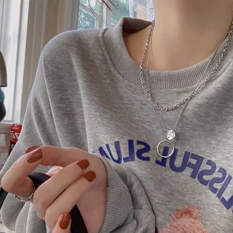 Kalung Liontin Lingkaran Geometris Berlapis Ganda Yang Modis Rantai Klavikula Rantai Logam Hip Hop Rumbai Hadiah Perhiasan Wanita