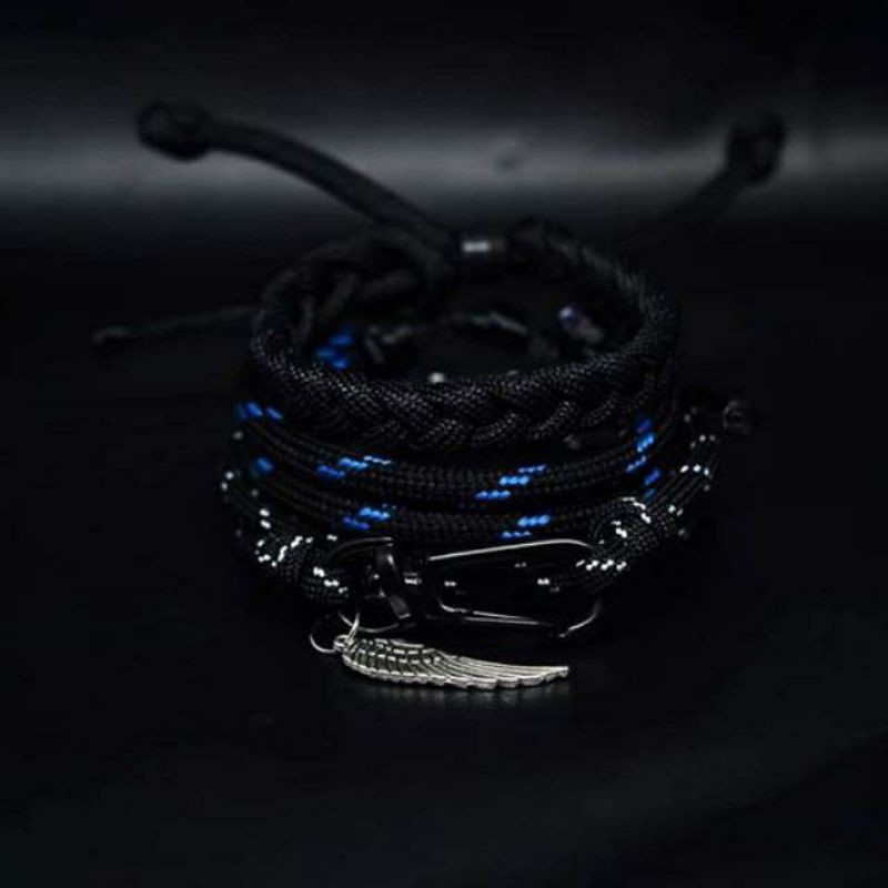 Gelang Pria Tali Prusik Paracord Motif Hitam Biru / Gelang Keren / Gelang Couple