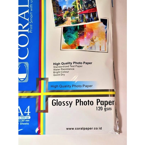 

☆ KERTAS PRINT FOTO GLOSSY A4 120 GR PHOTO PAPER KILAP CORAL 100 LBR ❆