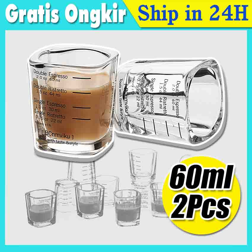 Jual 2pcsset Square Espresso Shot Glass Coffee Glass 2oz Gelas Takar Ukur Kopi Kotak Sloki 8336