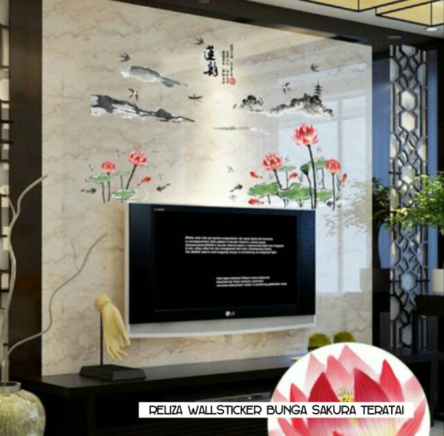 RELIZA WALL STICKER BUNGA SAKURA TERATAI IKAN KOI stiker dinding