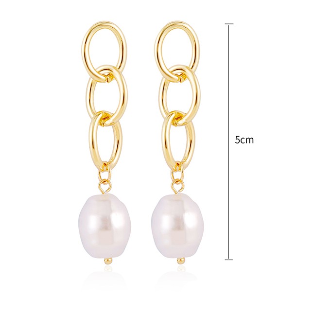 LRC Anting Tusuk Fashion Silver Chain Pearl Drop Shaped Pierced Earrings K03749