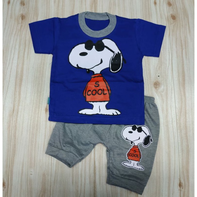 Baju setelan bayi laki laki allsize 0-12 bulan (snoopy)