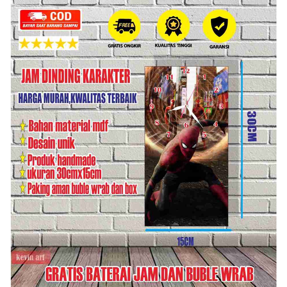 JAM DINDING KAYU MINIMALIS MODERN UNIK KARAKTER SPIDER-MAN SUPER HERO KARAKTER ANIME LUCU TERBARU MURAH KEREN