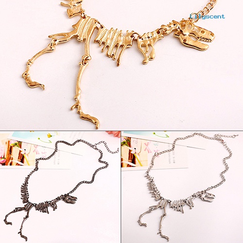 Kalung Rantai Liontin Tulang Dinosaurus Bahan Alloy Gaya Punk Untuk Unisex