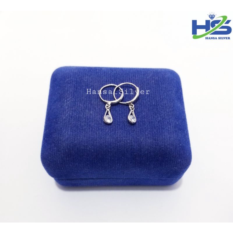 Anting Bayi Anak Perak Asli Silver 925 Lapis Emas Putih Model Agogo Bulat Batu Putih - Anting Wanita Anti Karat