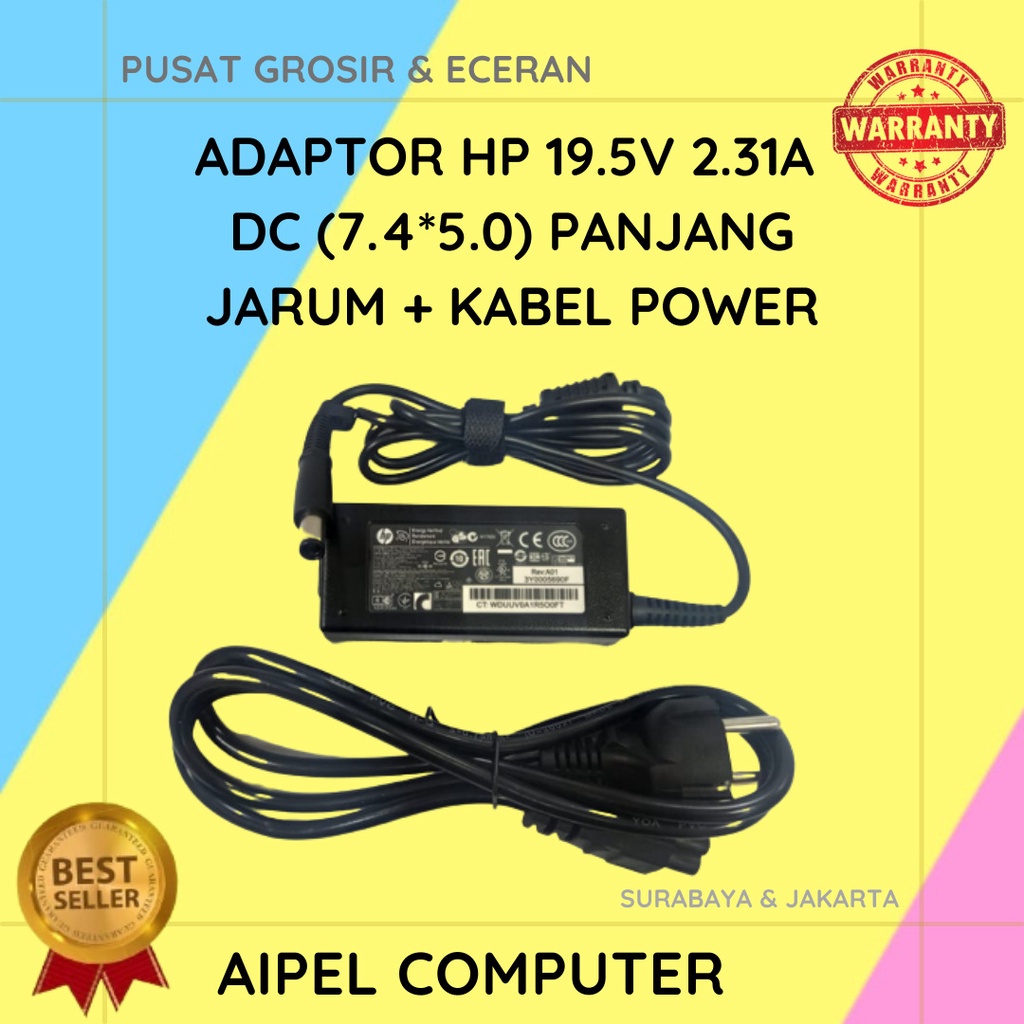 HP1952317450PJKP | ADAPTOR LAPTOP HP 19.5V 2.31A DC (7.4*5.0) PANJANG JARUM . KABEL POWER