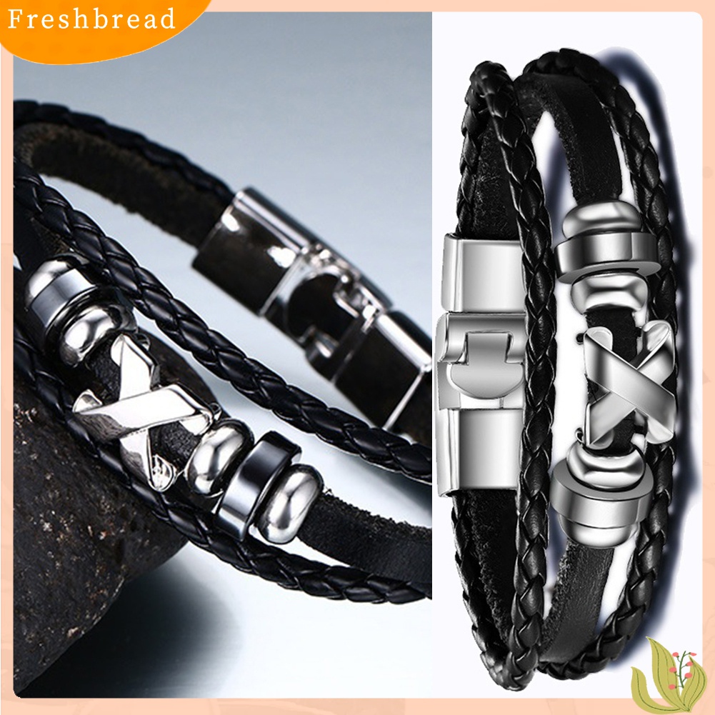 ? Fresh ? Gelang Bangle Kulit Imitasi Model Kepang Motif Huruf X untuk Pria