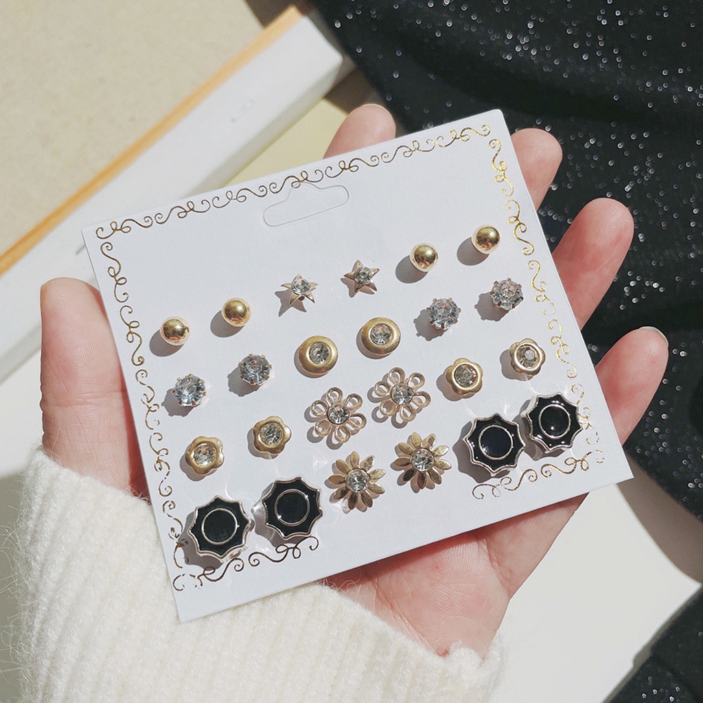 Hu Hu Hu Hu Hu Alat Bantu Pasang Kacamata♡ 12 Pasang Anting Stud Bentuk Bola Geometris Aksen Mutiara Imitasi Gaya Korea Untuk Wanita