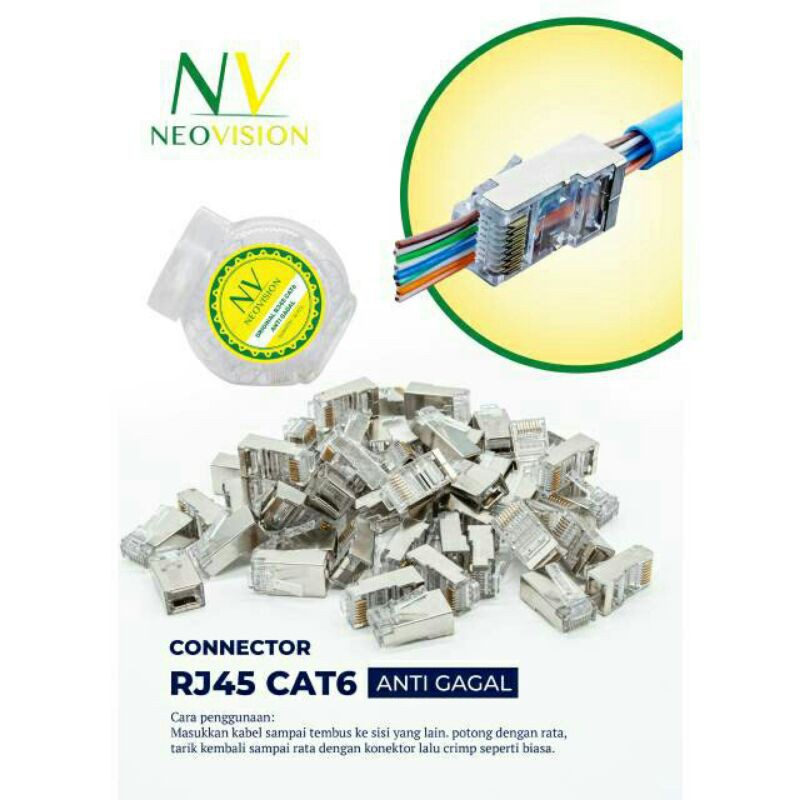 Neovision NV-RJ45 Connector RJ45 UTP/FTP Cat6 Cat 6 Anti Gagal Metal