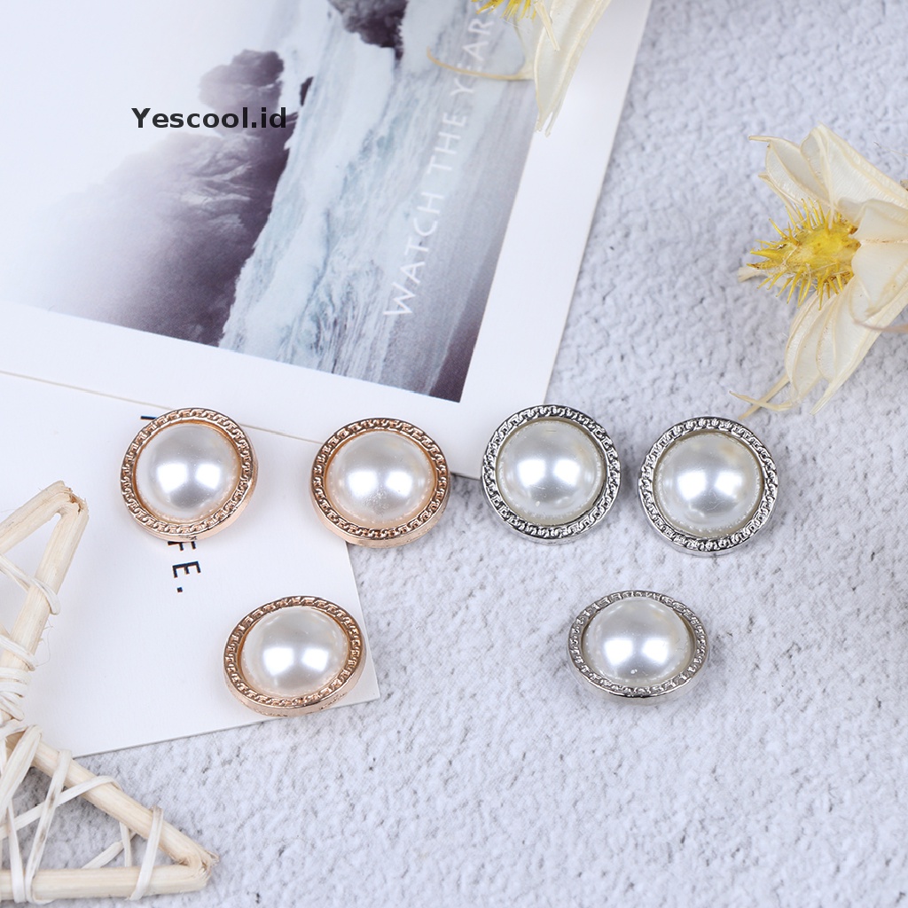 (Yescool) 10pcs Kancing Mutiara Bahan Metal Untuk Dekorasi Scrapbook / Craft Diy