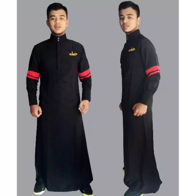 Jubah Pria Hitam list merah *gamis pria murah