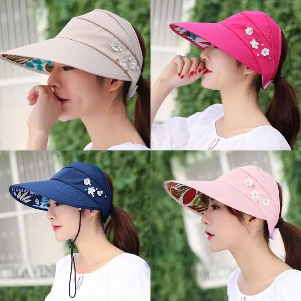 Topi Visor Lipat Wanita Casual Pelindung Sinar UV Anti UV Untuk Pantai / Outdoor/Fashion Import (VH)