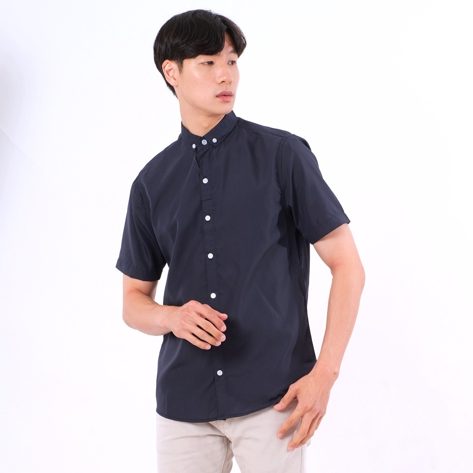 SANVANINA Kemeja Basic Navy Polos | Kemeja Pria Slimfit | Kemeja Pendek | Kemeja Formal Navy E-1464C