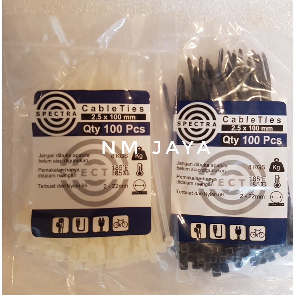 Kabel Ties 10cm Kabel Tis 2.5x100mm Qty 100pcs Putih Nylon 66 Spectra