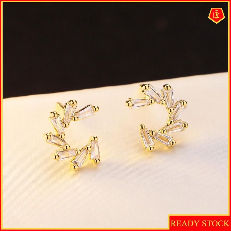 [Ready Stock]925 Silver Pink Crystal Small Ear Studs Personality