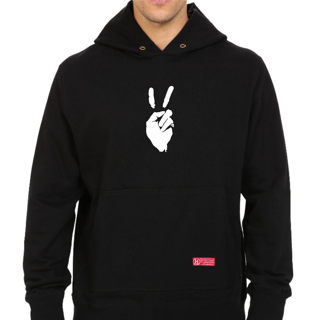 Sweater hoodie pria peace HCKR x PANDAWA HOODIE