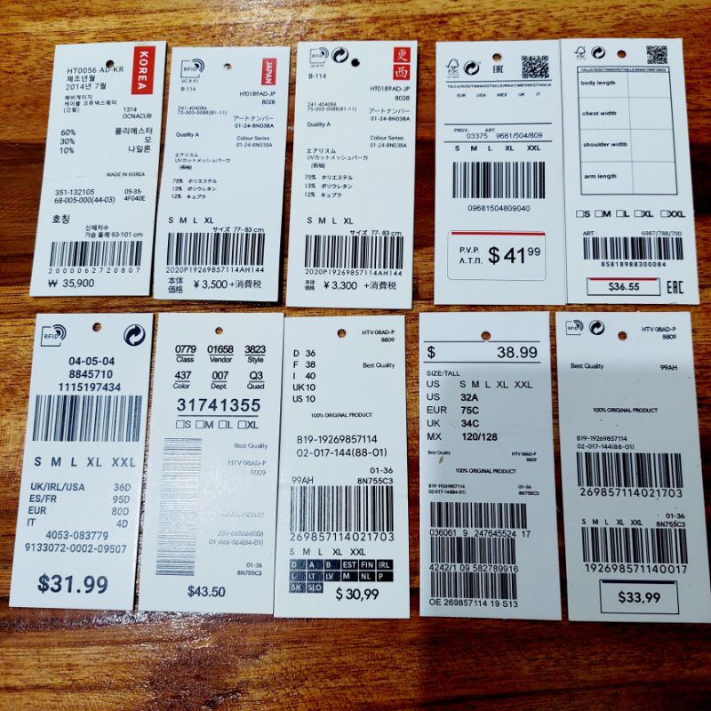 

label baju import [100pcs] 4x9. BONUS TALI hangtag hang tag handtag handstag hantag price tag lebel baju pakaian merek merk baju hang tags barcode dollar won yen hanstag label harga