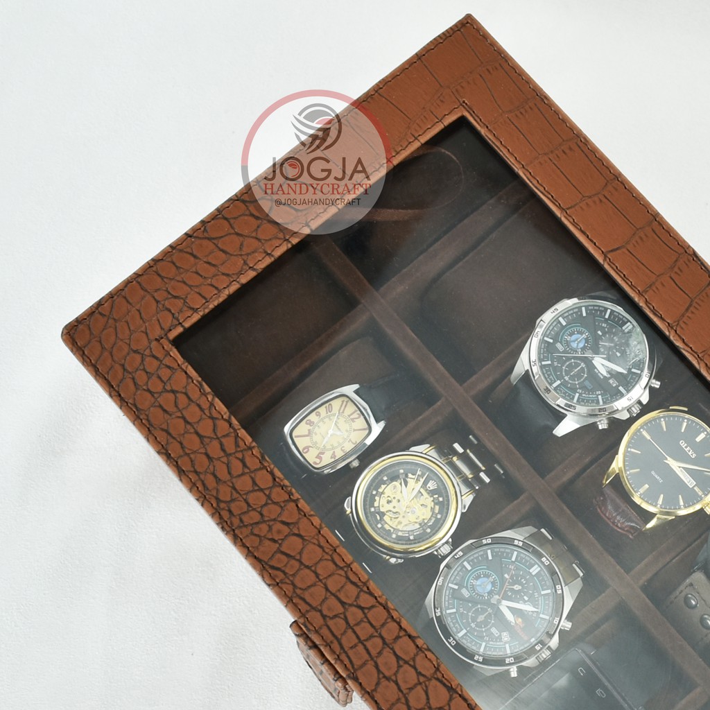 Oscar Brown Croco Watch Box  For 12 Watches | Kotak Jam Tangan Isi 12 | Box Jam Tangan