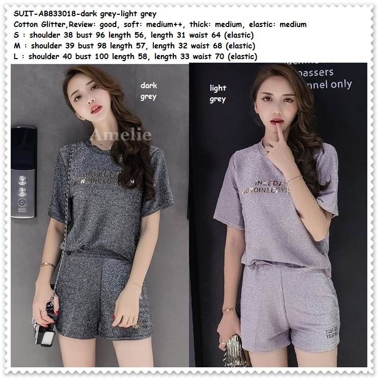 Setelan Baju Santai Wanita Korea Import AB833018 Glitter ( TOP + PANTS )