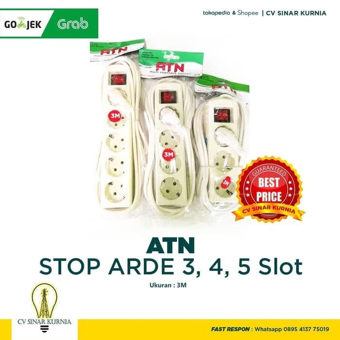 ATN STOP KONTAK | Terminal | STOPKONTAK + SAKLAR | SNI | 3/4/5 Lubang | 3 Meter kabel