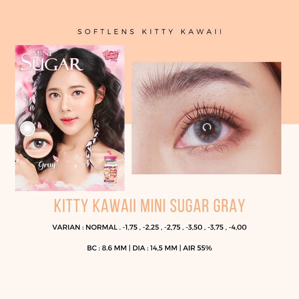 SOFTLENS KITTY KAWAII / SOFTLENS KOREA MINI SUGAR GREY -NORMAL / MINUS / LENSA MATA