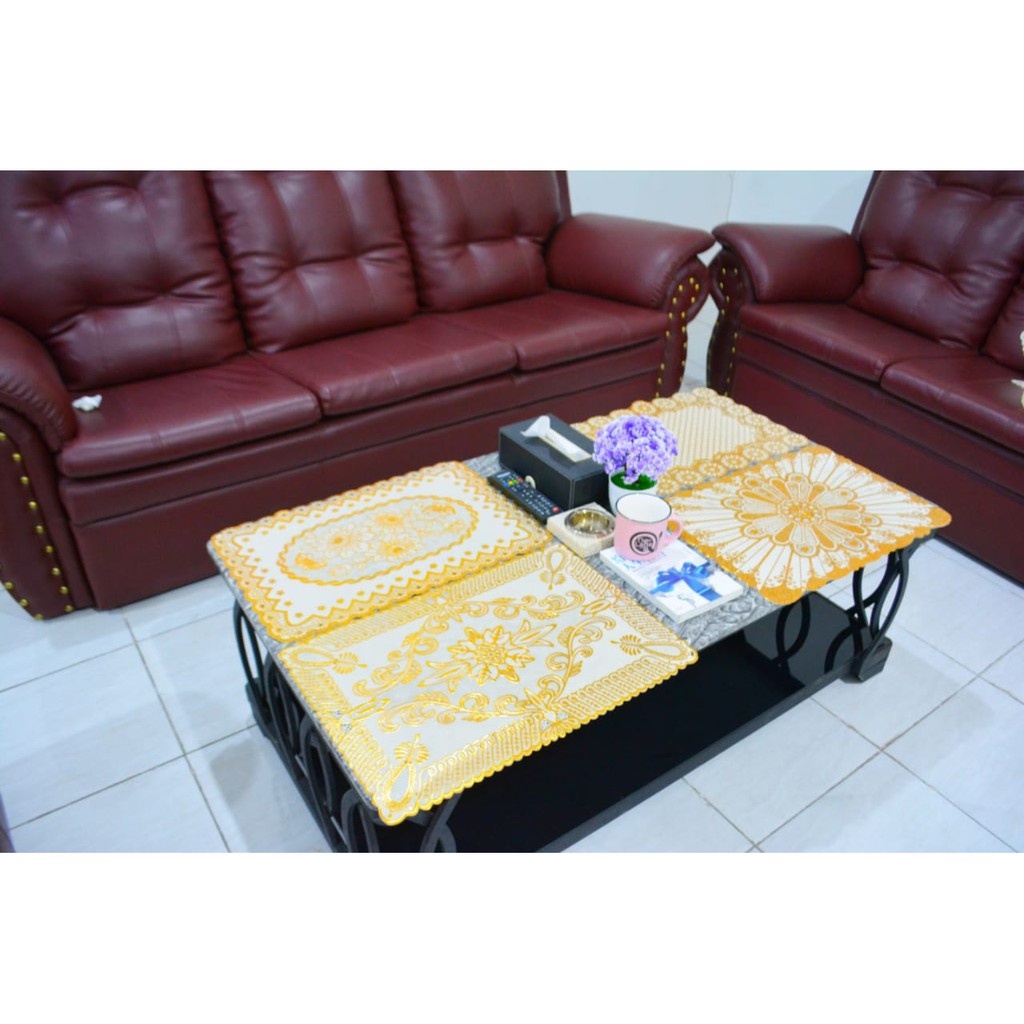 Taplak Meja Tamu Gold Silver Kotak Dan Oval Souvenir Pernikahan Table Mat Ukiran 40 x 55 cm