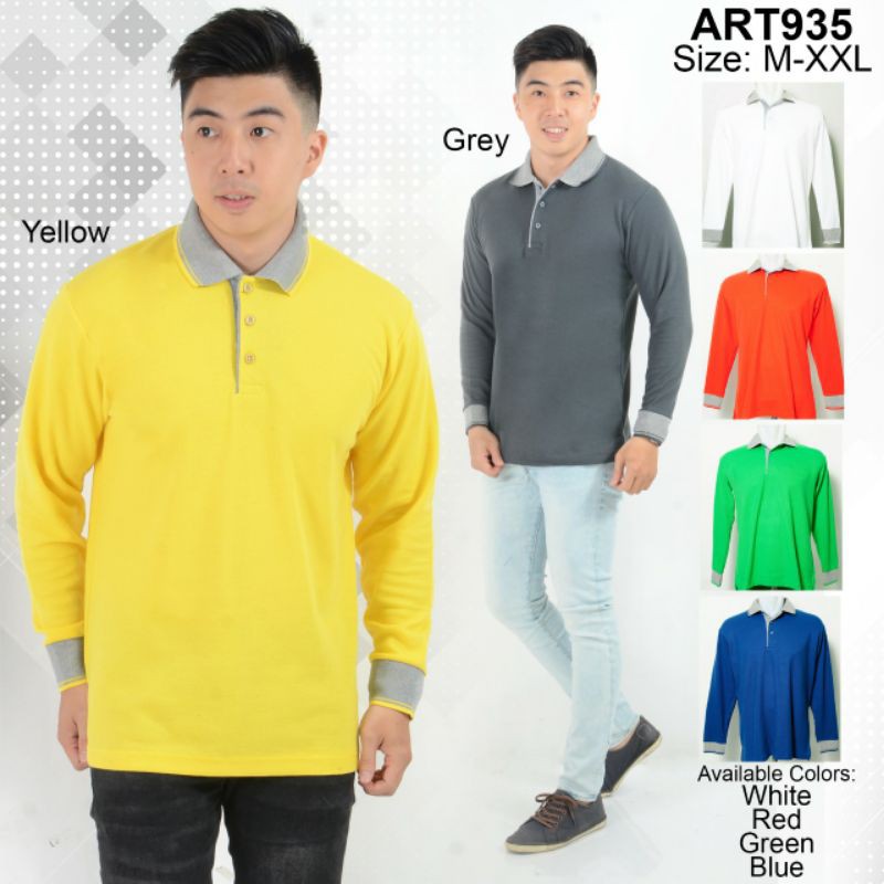 Andre Michel Kaos Polo Shirt Lengan Panjang Kerah Abu