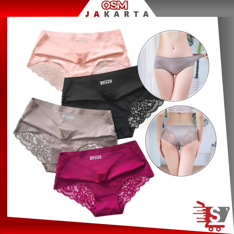 C782 Celana Dalam Renda Brief Seamless Ice Silk / CD Wanita / Sempak Wanita / Kolor Wanita